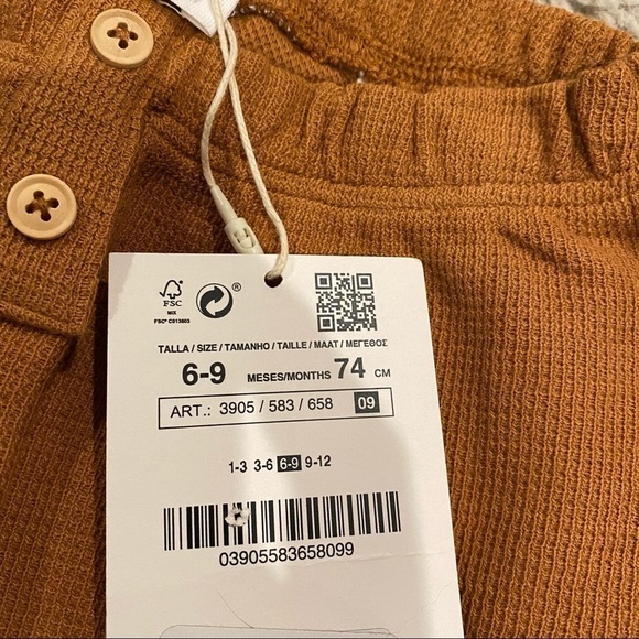 ZARA BUTTONED WAFFLE KNIT PANTS 6/9m NWT - Picture 5 of 7